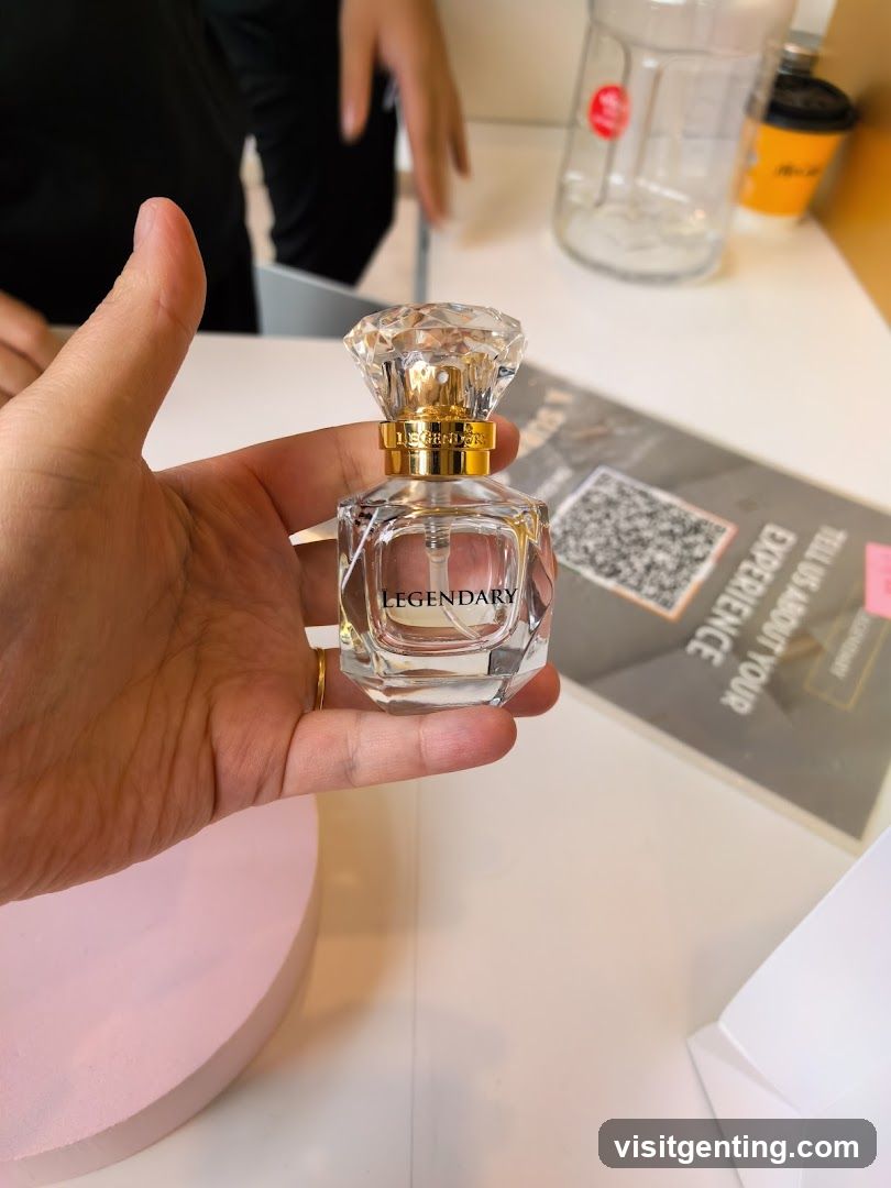 Hand holding perfume bottle
