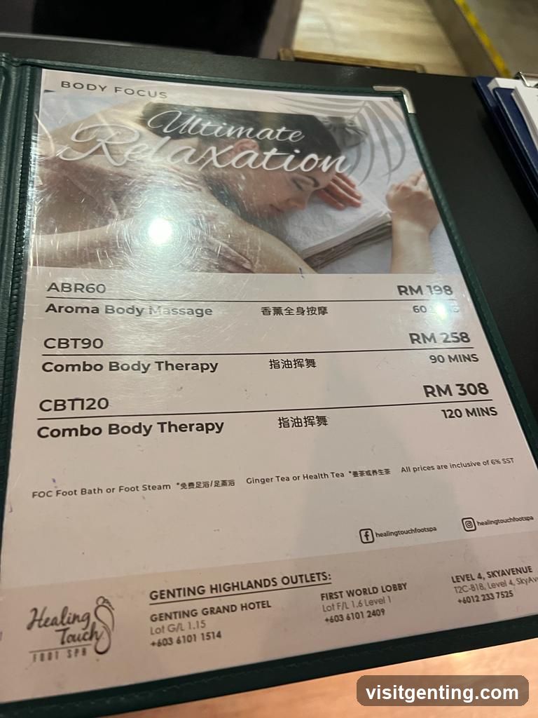 Healing Touch Foot Spa - Body Focus Menu