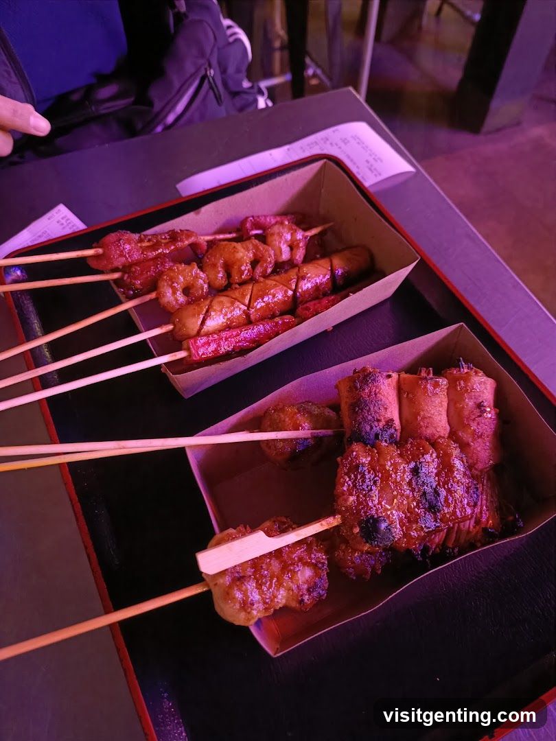 Grilled skewers in cardboard boxes
