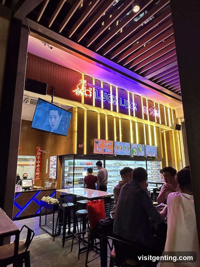 Interior of a restaurant with neon signage
