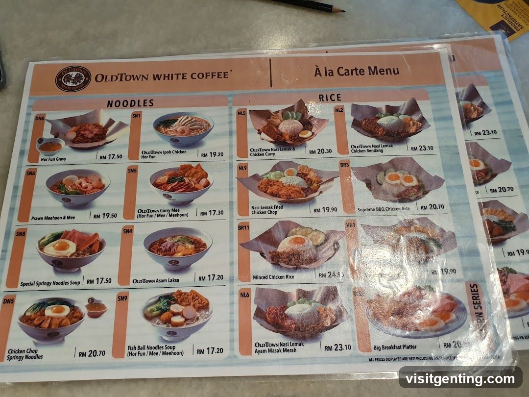 OldTown White Coffee À la Carte Menu