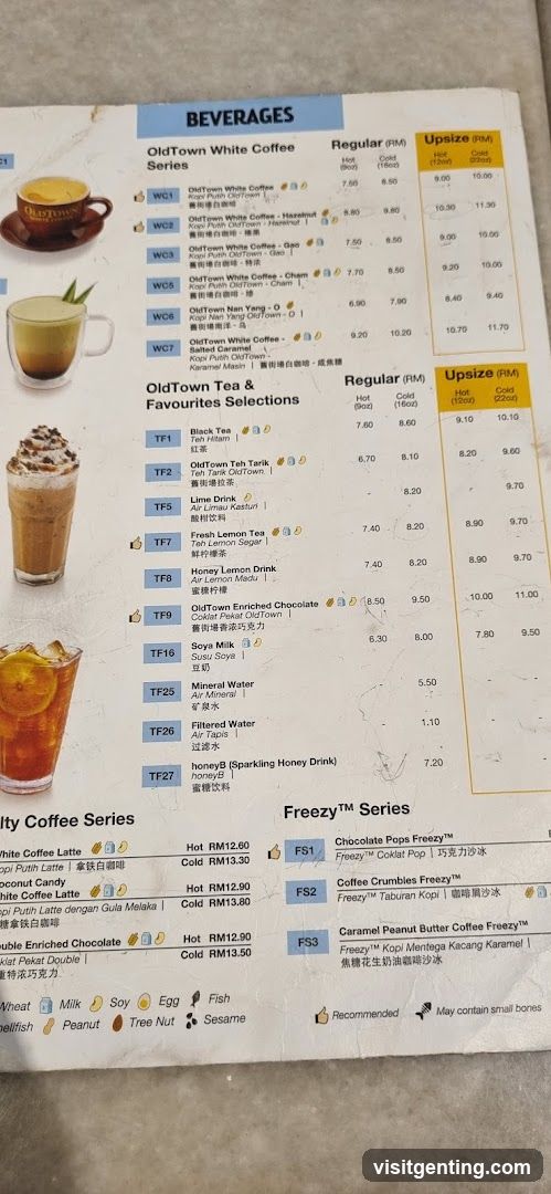 OldTown Beverages Menu
