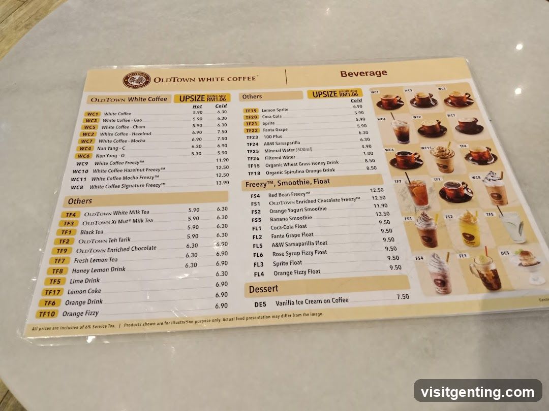 OldTown White Coffee Beverage Menu