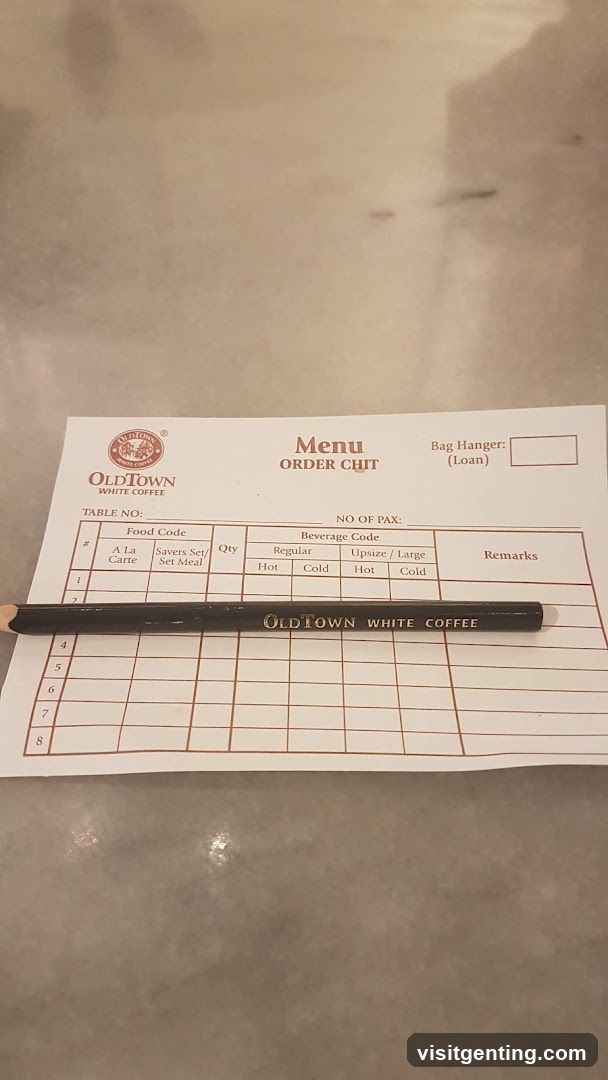 OldTown White Coffee Order Chit