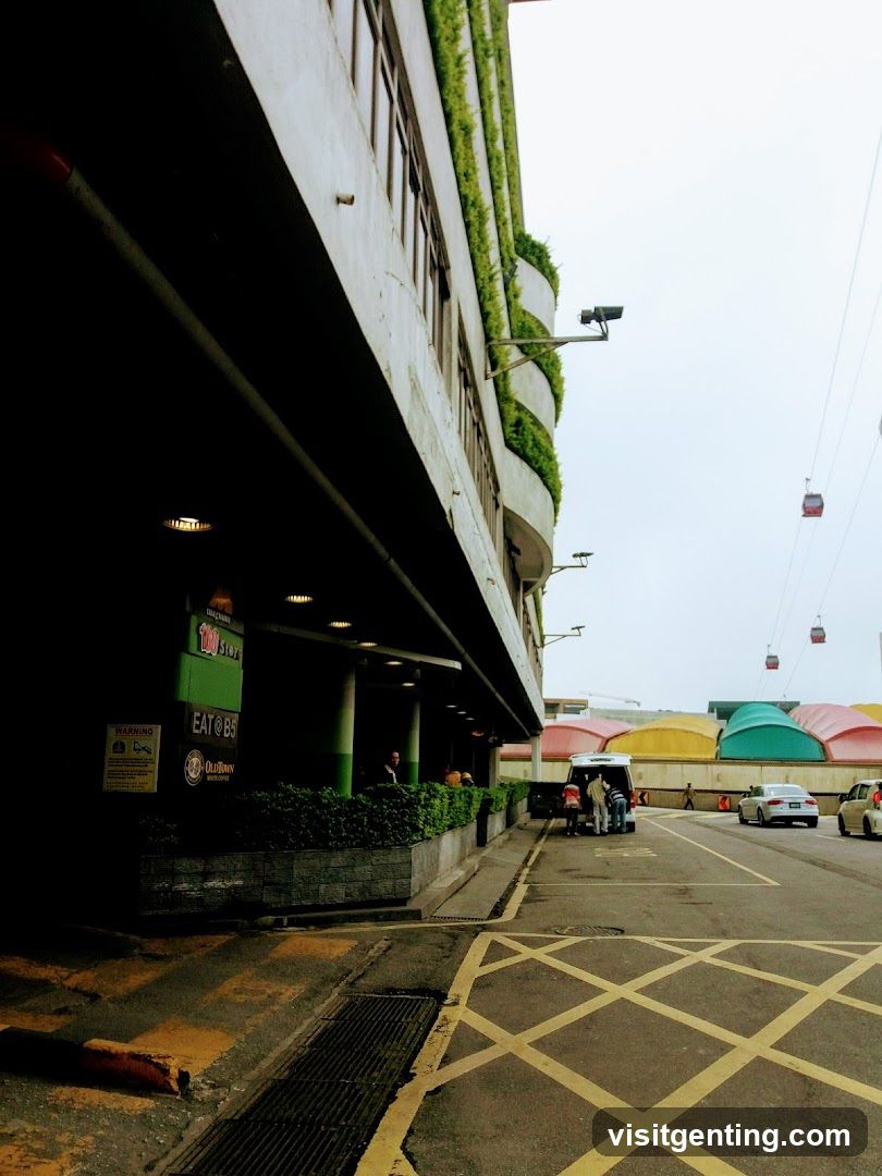Outdoor View of Building with Cable Car in Background