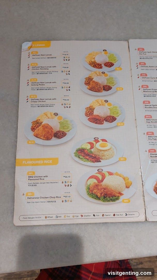 OldTown Nasi Lemak Menu