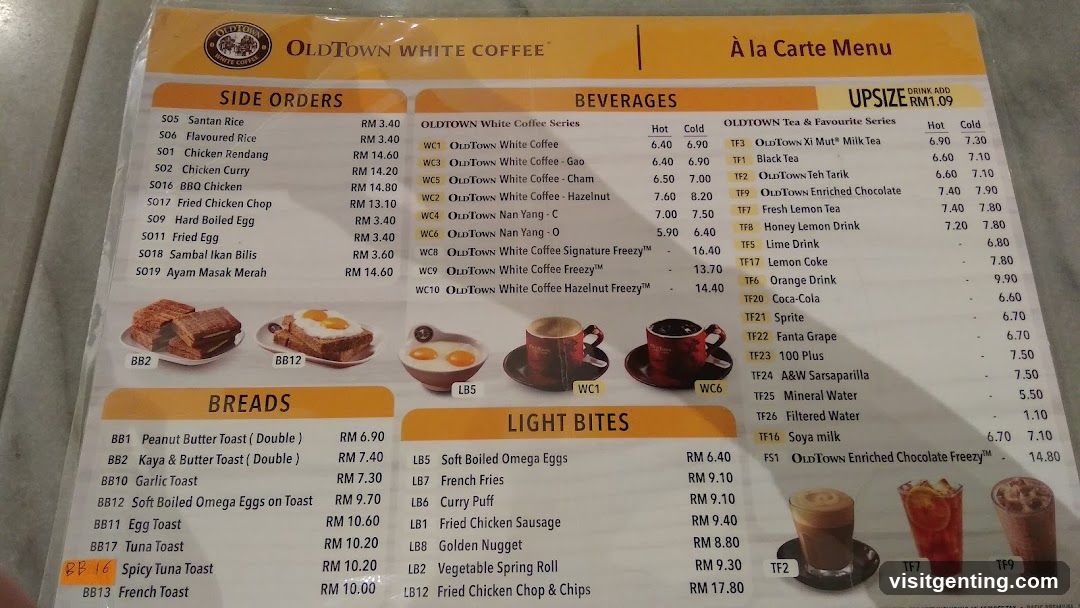 OldTown White Coffee À la Carte Menu