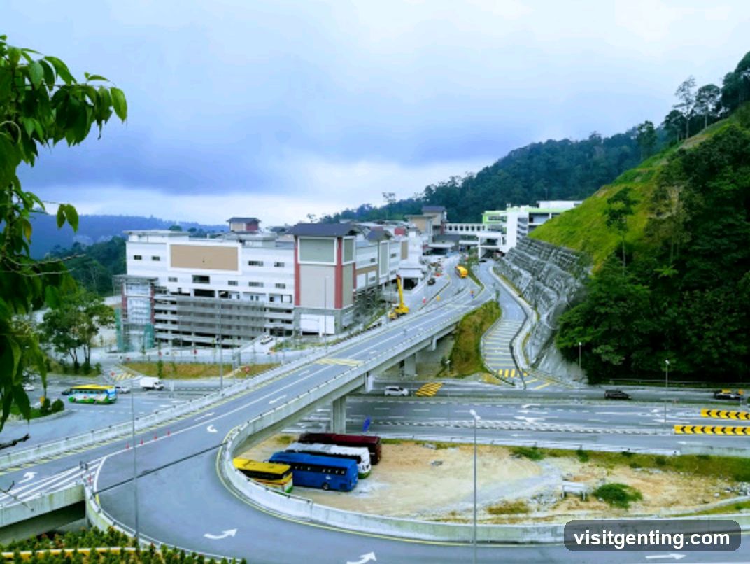 Highway Intersection with Buildings and Greenery