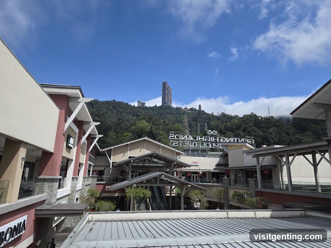 Outdoor View of Shopping Complex with Mountain Background