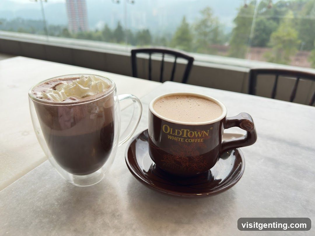 Coffee beverages on table with view