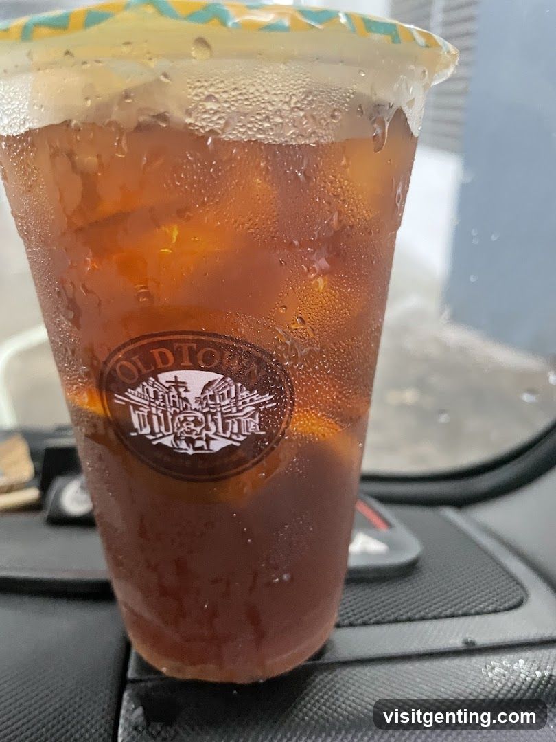 Cold beverage in branded cup