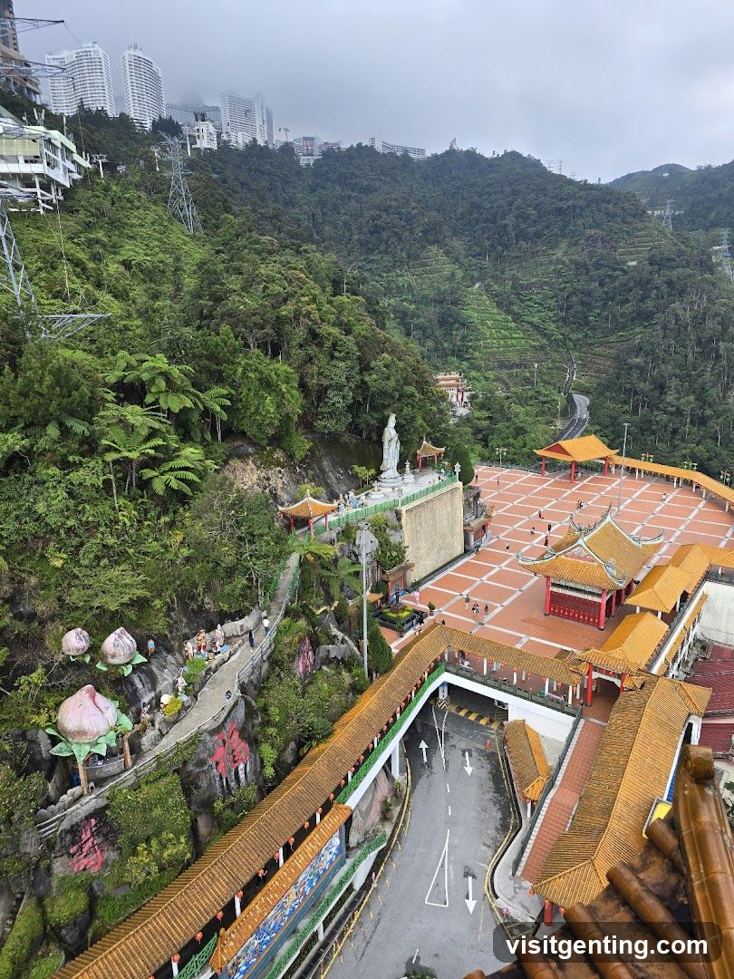 Mountainous Temple Complex with Urban Background