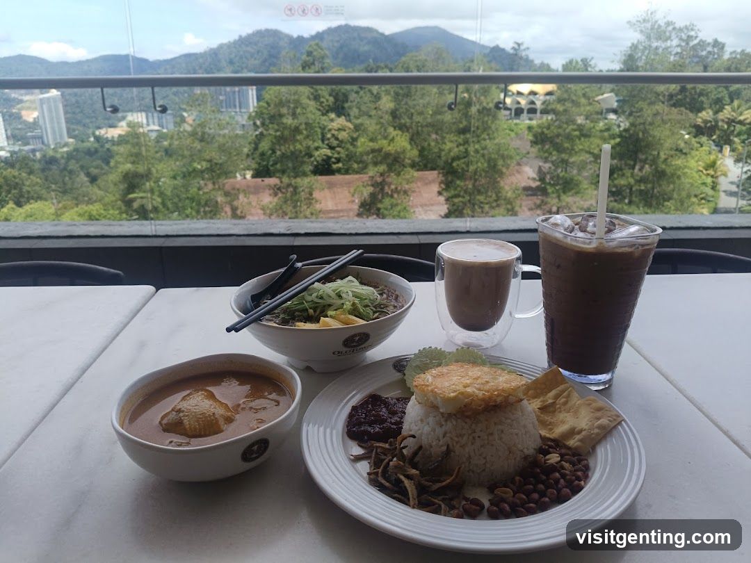 Table with Food and Drinks Viewed from a High-Rise Terrace