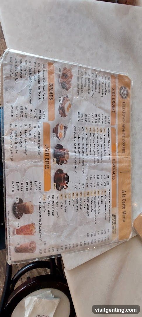 A carte Menu at OutTown White Coffee