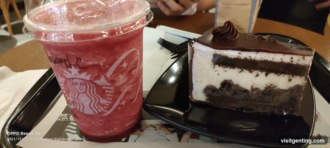 Starbucks beverage and cake