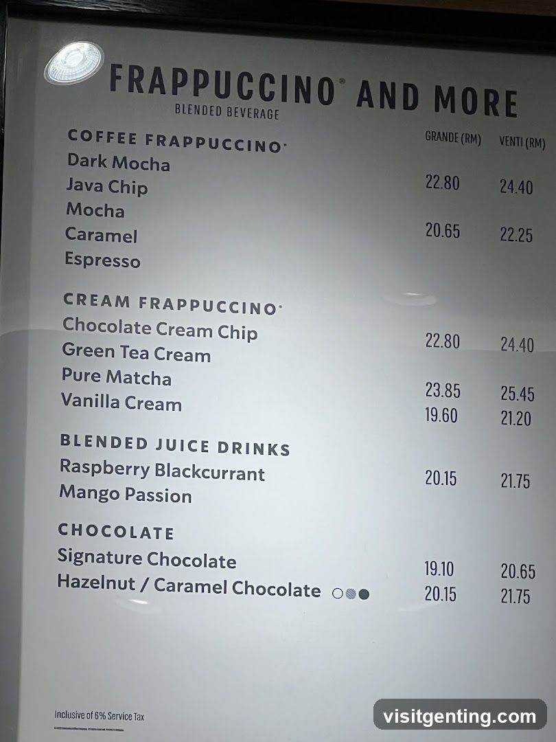 Frappuccino and More Menu