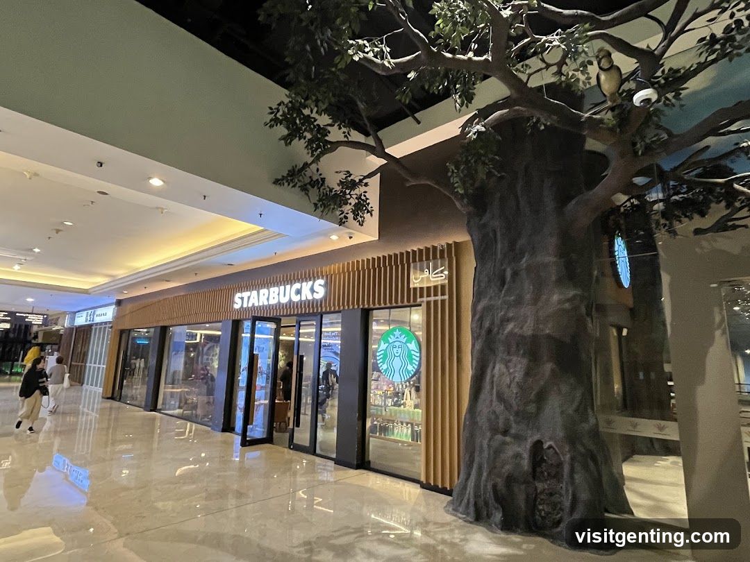 Starbucks storefront with indoor tree installation