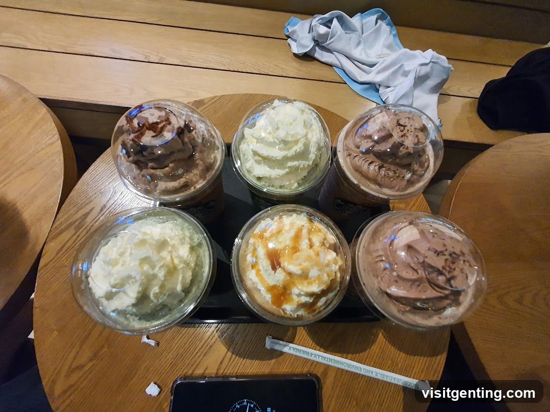 Starbucks beverages on wooden table