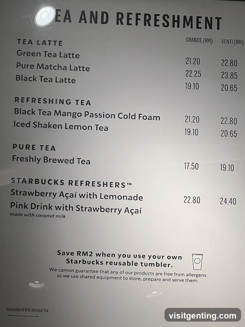 Tea and Refreshment Menu