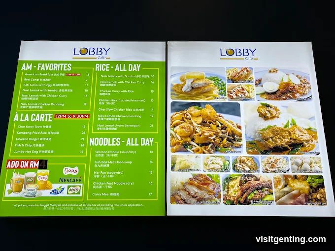 Lobby Cafe Menu