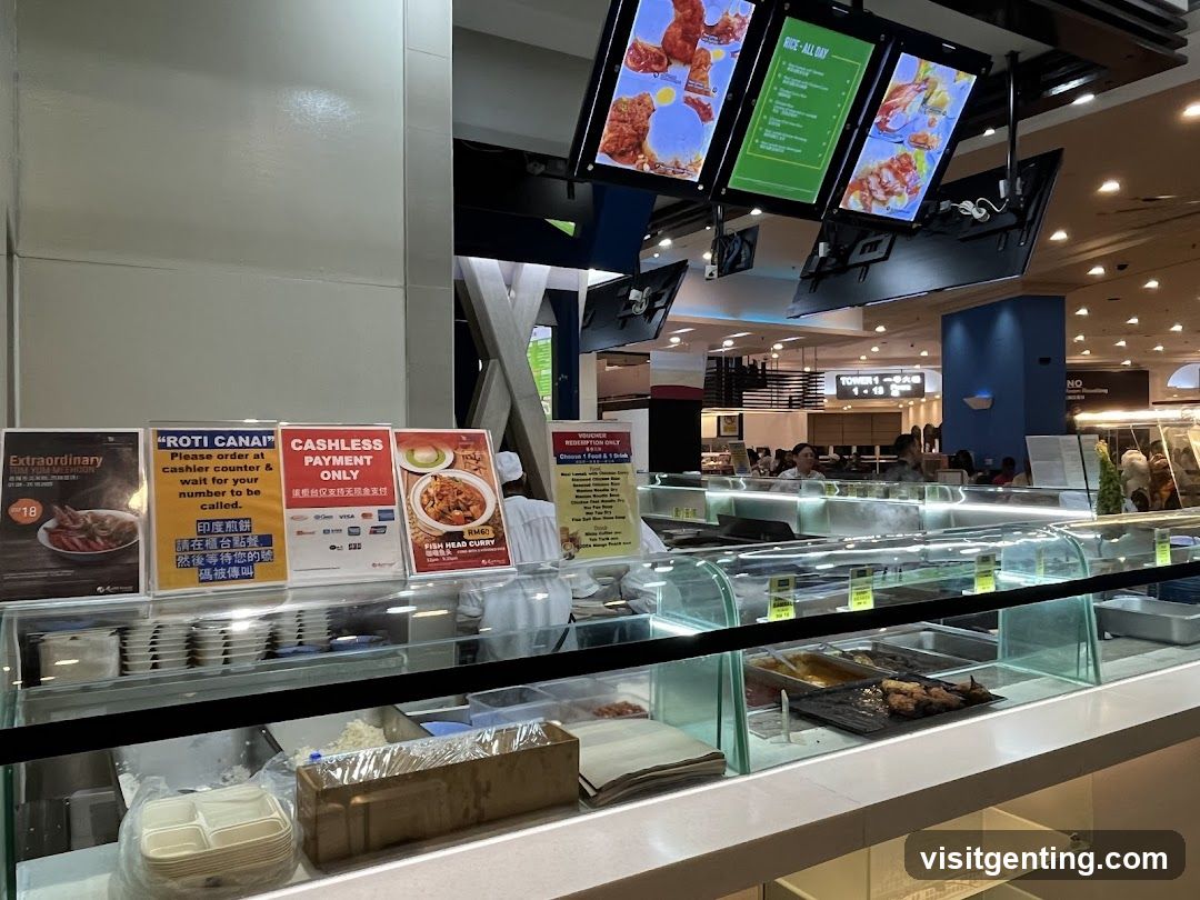 Food court counter with digital displays