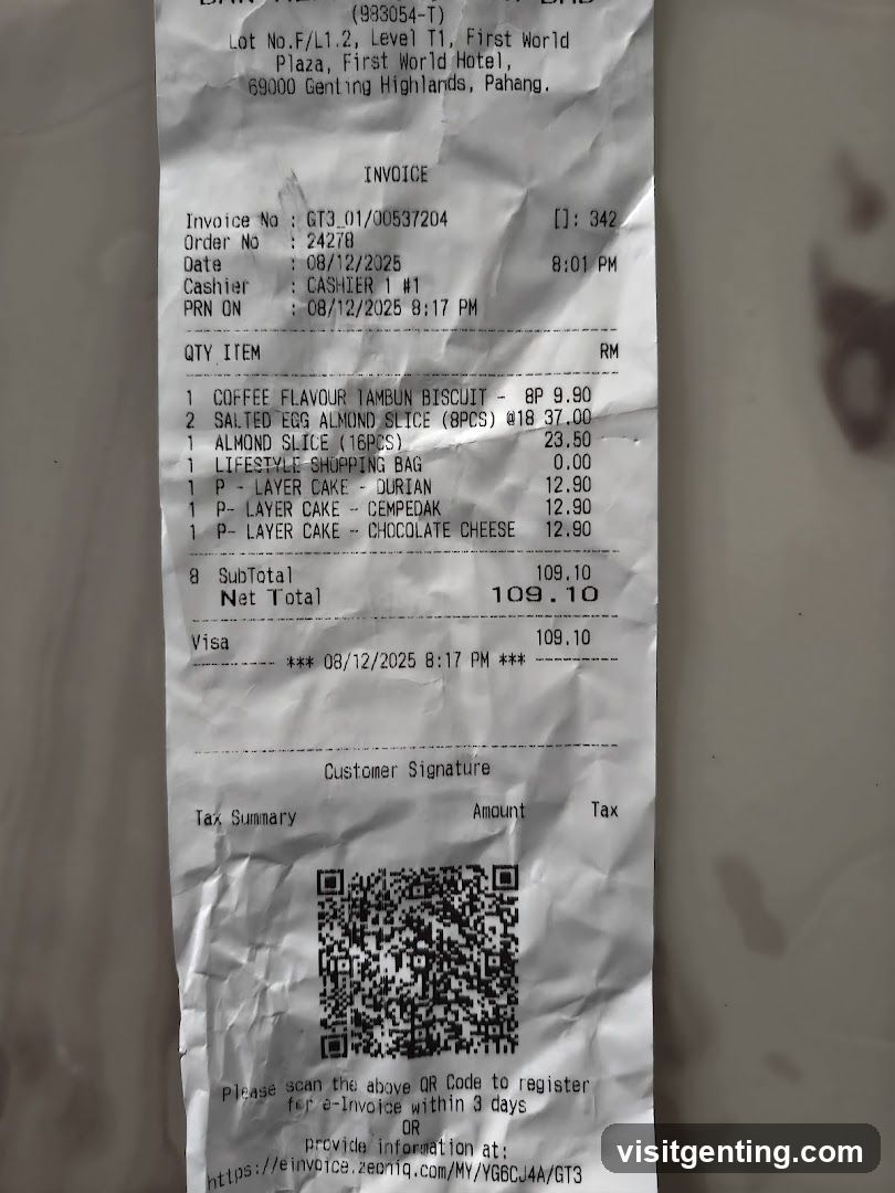 Receipt from First World Hotel Plaza