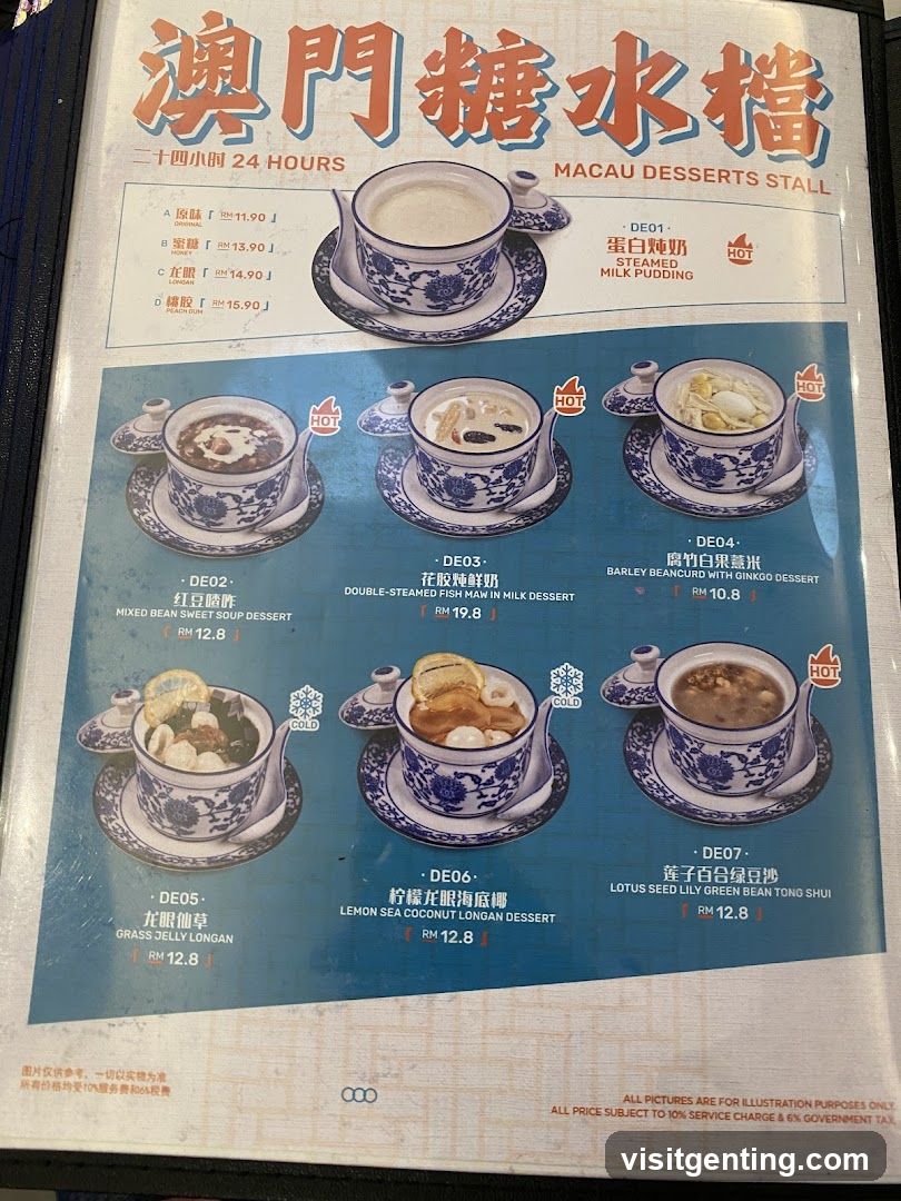 Macau Desserts Stall Menu