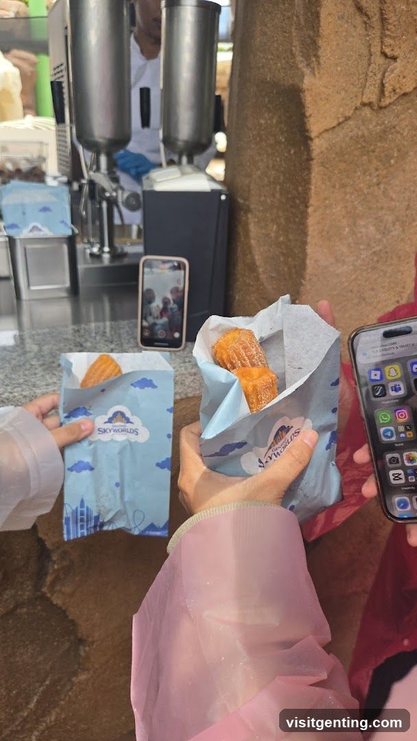 Customers holding food at a counter