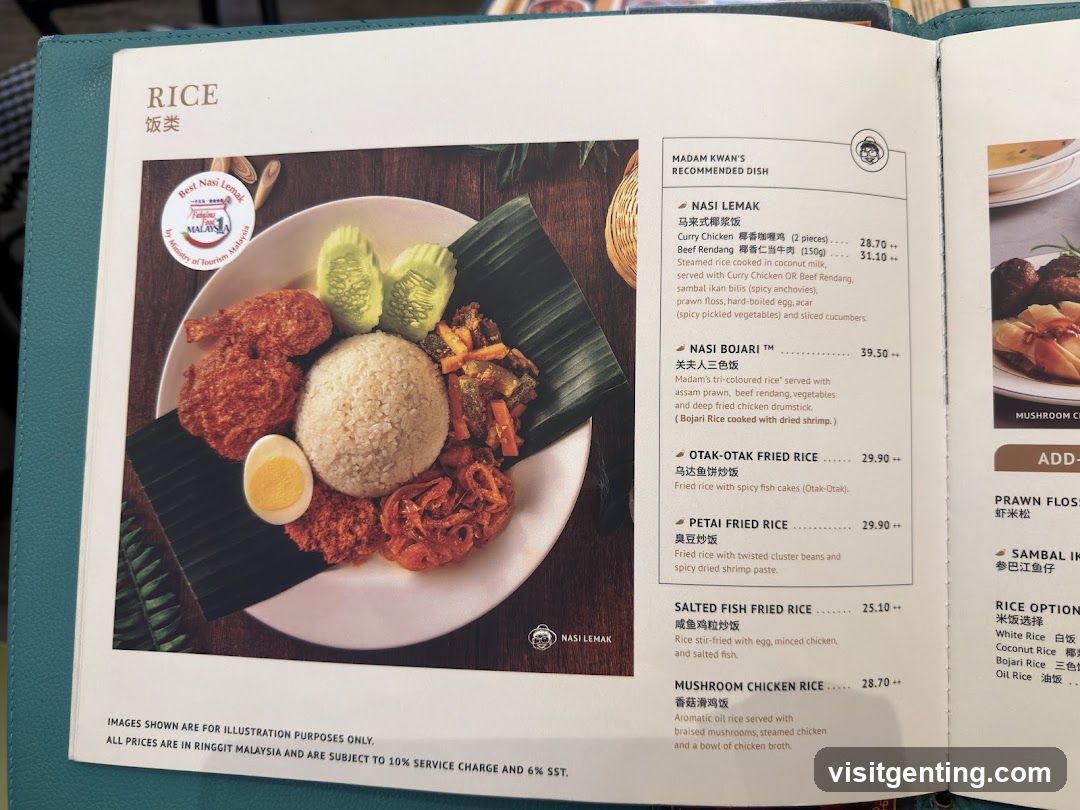 Rice Section of Menu