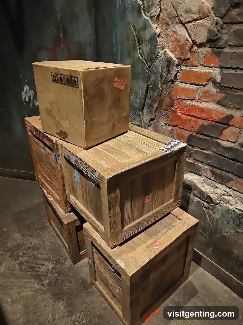 Stacked Wooden Crates Against Brick Wall
