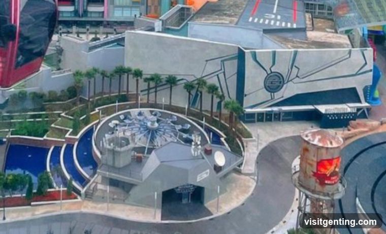 Aerial view of theme park area