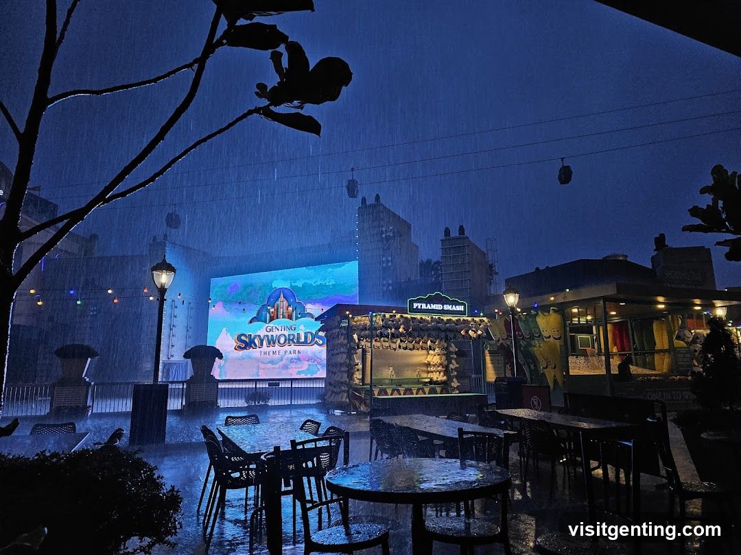 Genjing Skyworlds Theme Park at Night in Rain