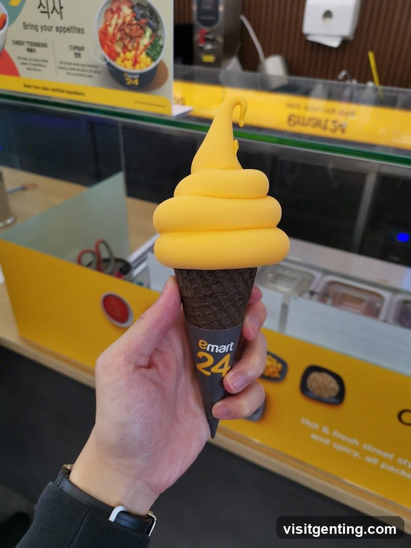 Hand holding ice cream cone at eMart 24