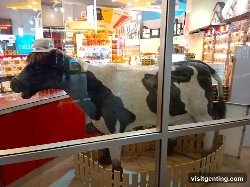 Storefront Display with Cow Statue