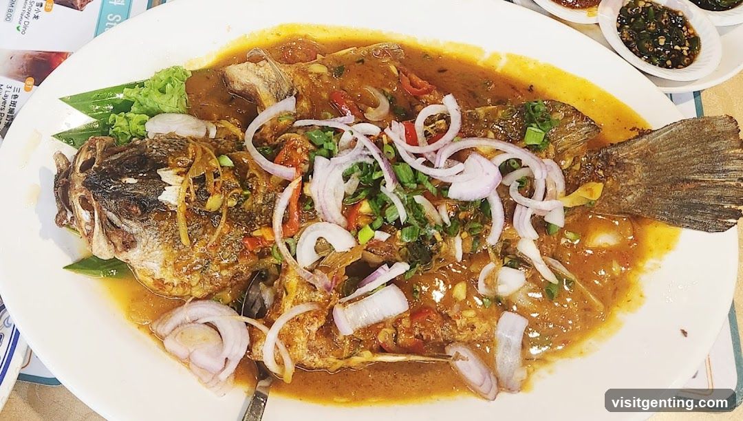 Fish dish with sauce and garnishes