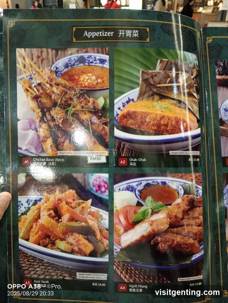 Appetizer Section of Menu