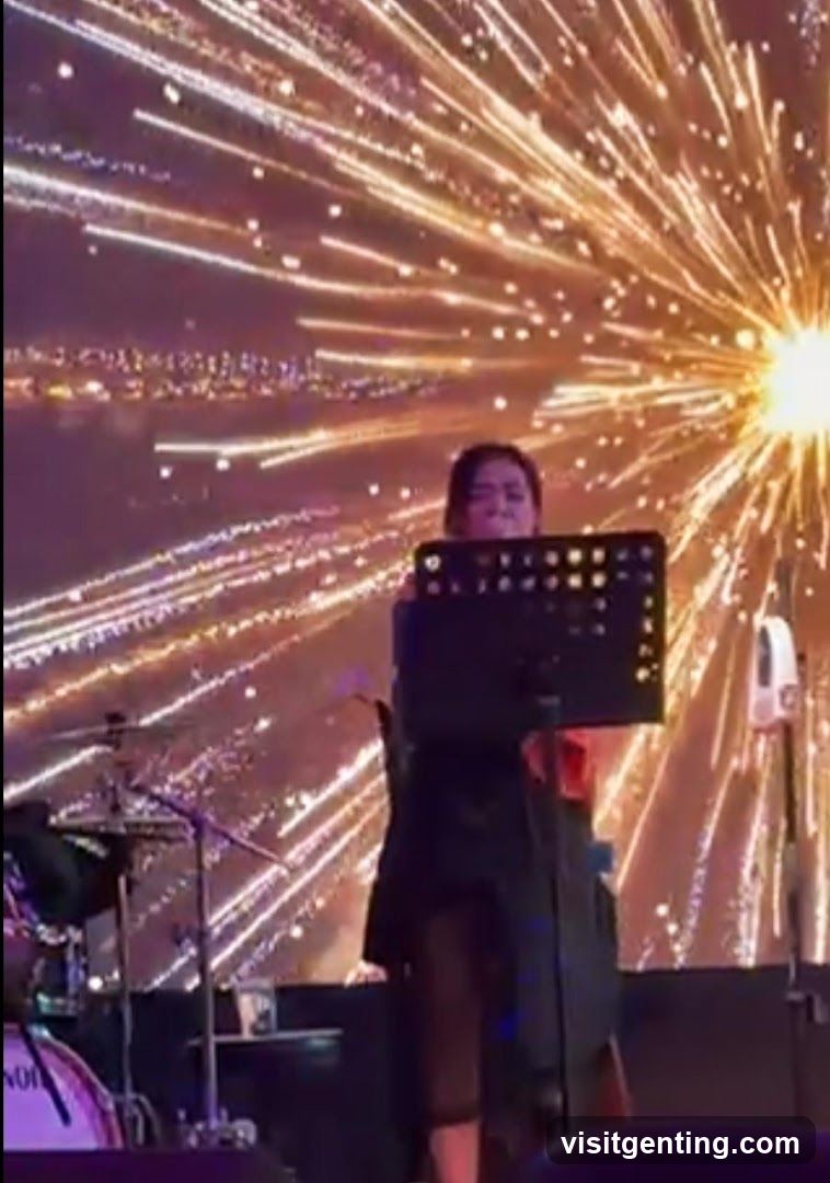 Live Performance with Fireworks Background