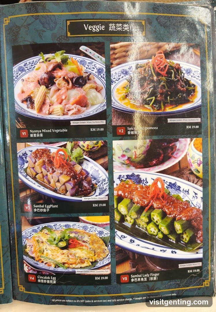 Veggie Section of Menu