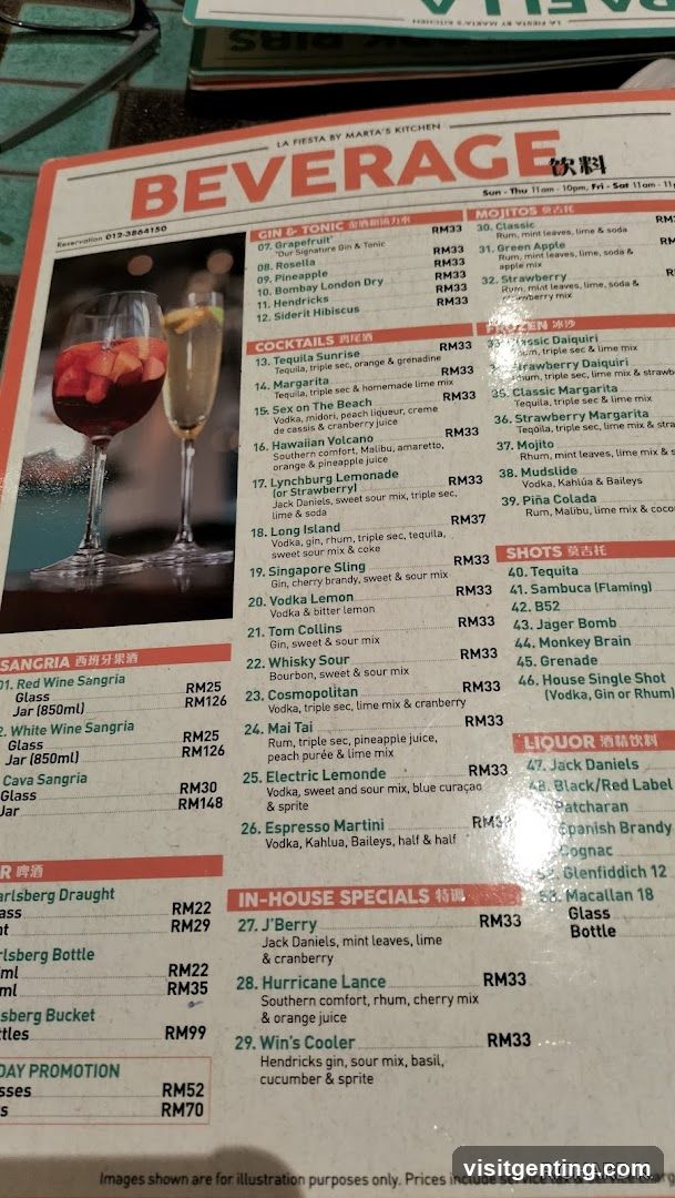 Beverage Menu from La Fiesta by Marta's Kitchen