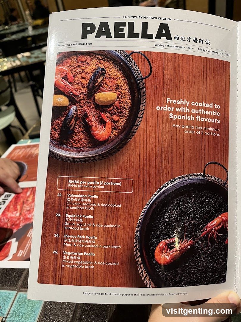 Paella Menu from La Fiesta by Marta's Kitchen