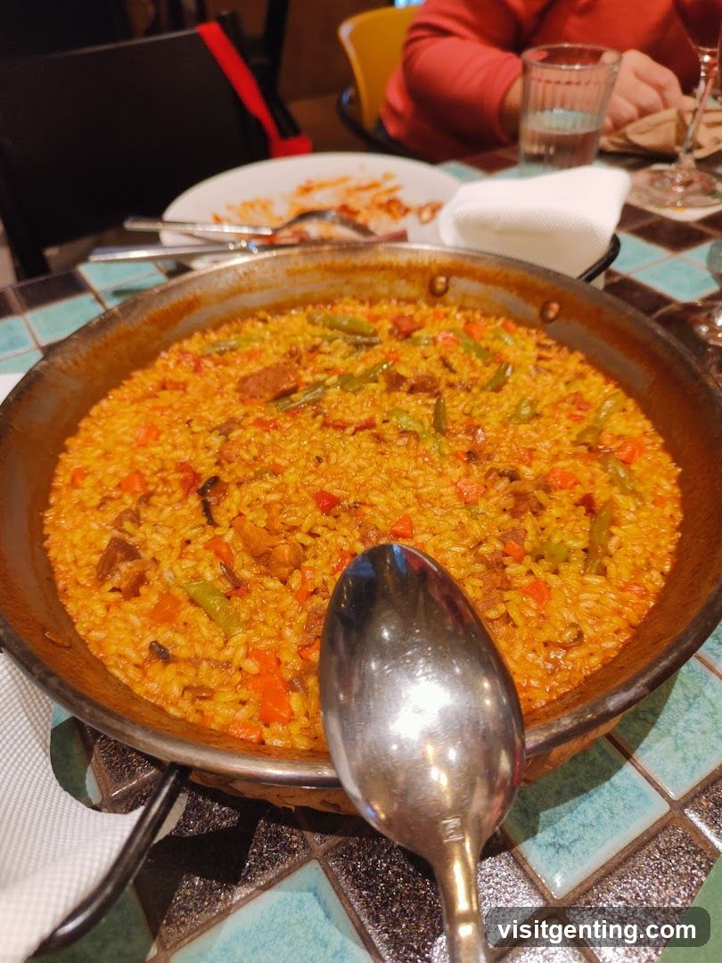 Paella dish in restaurant setting