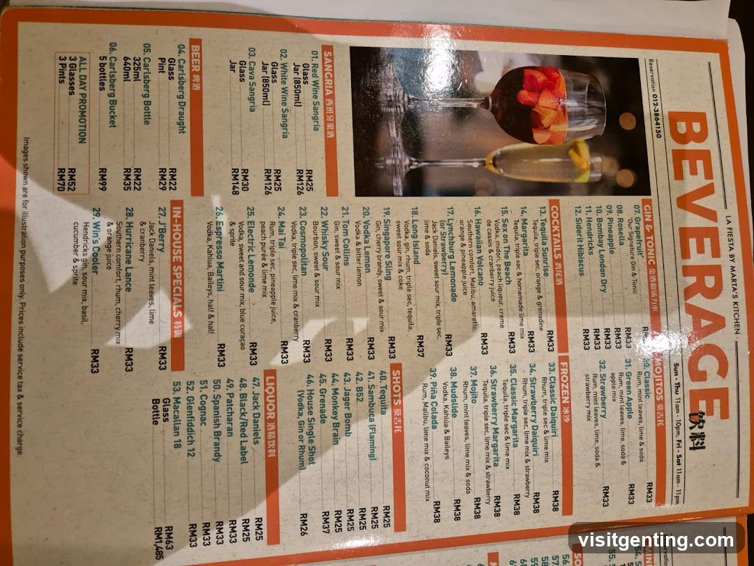 Beverage Menu from La Fiesta by Marita's Kitchen