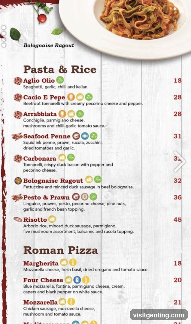 Pasta & Rice and Roman Pizza Menu