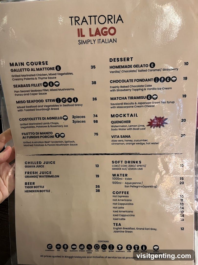Trattoria Il Lago Menu