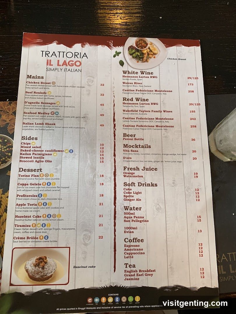 Trattoria Il Lago Menu