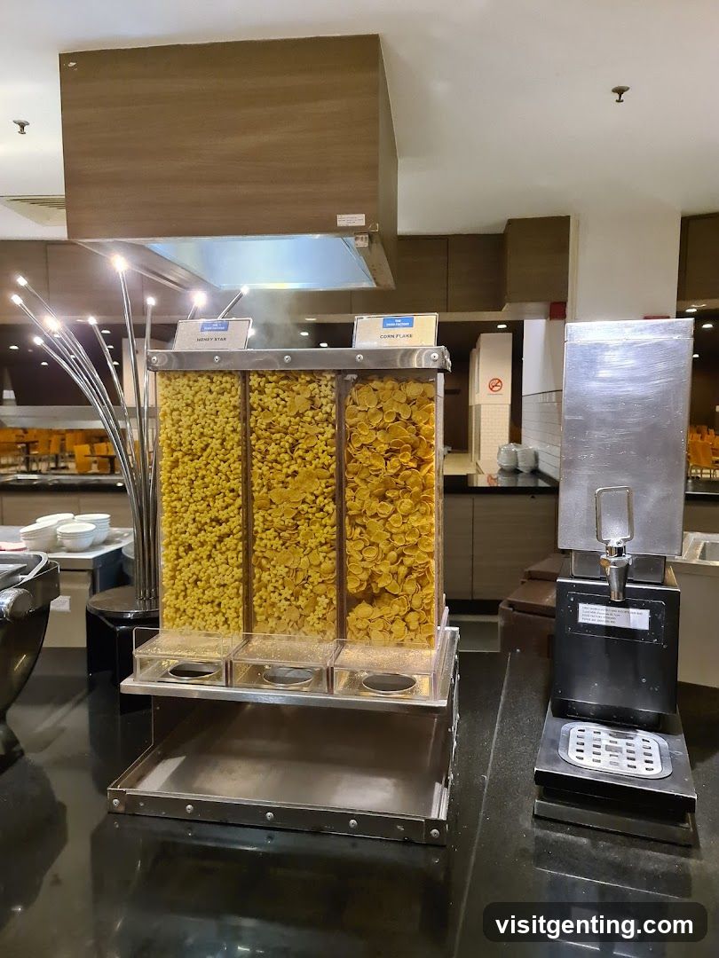 Cereal and beverage station in dining area