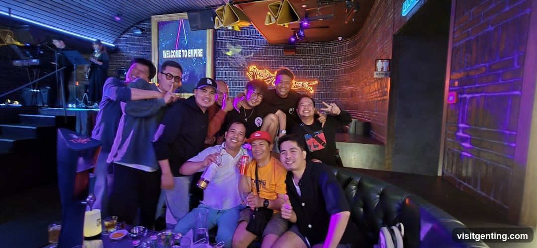 Group photo inside a nightclub or bar