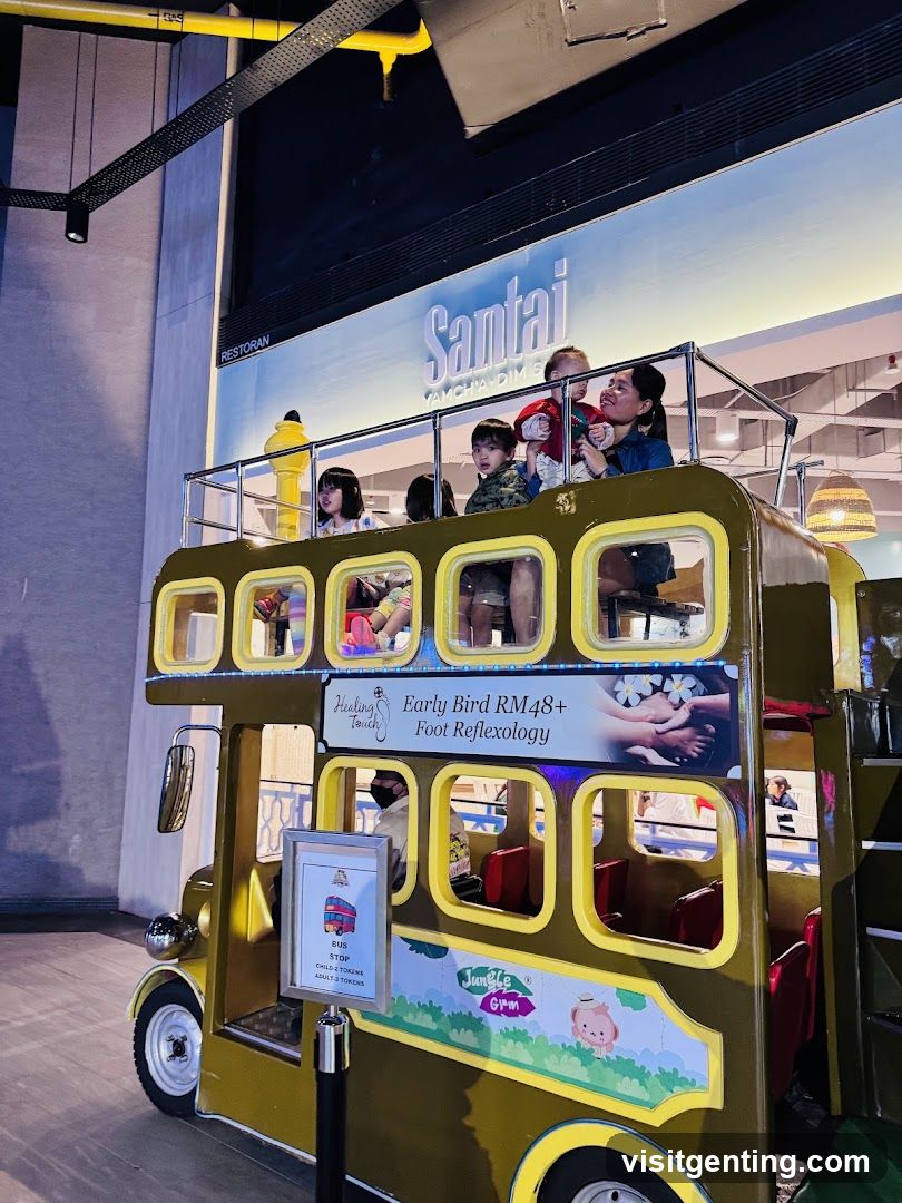 Double-decker bus attraction inside a shopping mall