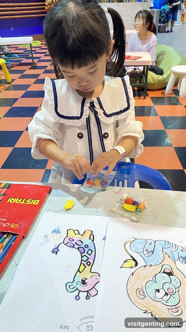 Child coloring at indoor activity center