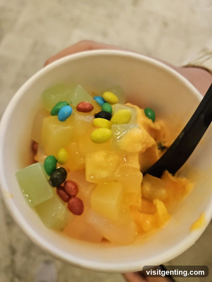 Frozen dessert with toppings